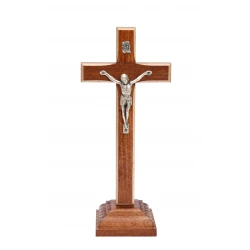 Krzyż drewniany stojący z frezem brązowy 20 cm